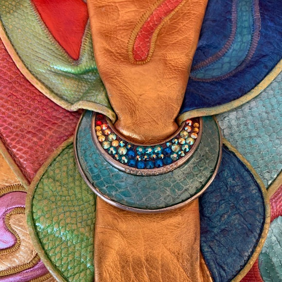 Sharif Vintage Leather Croc Patchwork Embossed 80s crossbody Bag - Picture 6 of 10